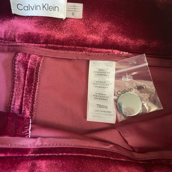 Calvin Klein Pants Womens 10 Velvet Wide-Leg Whitney Pants Cranberry Red - Picture 7 of 7